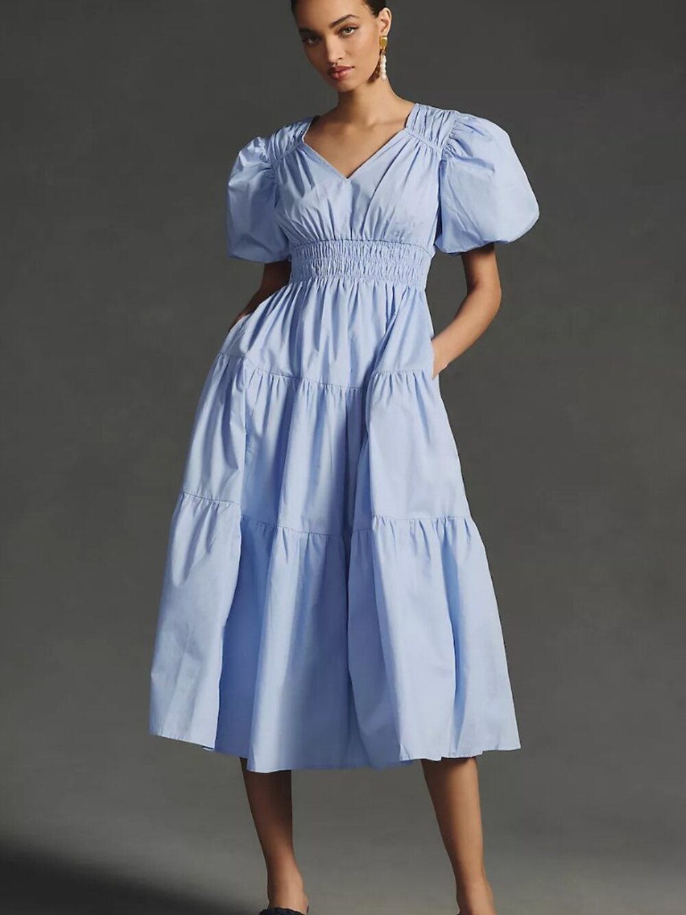 Moon River Puff Sleeve Midi Dress